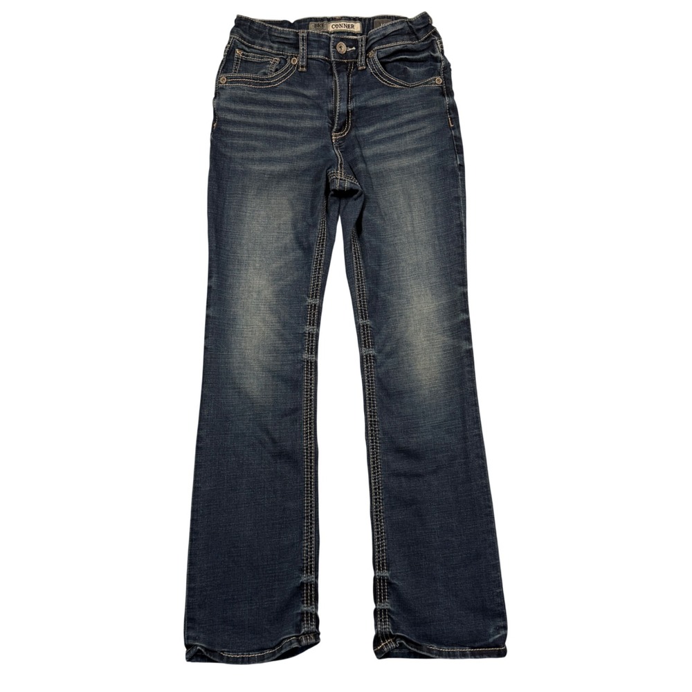 BKE Conner Bootleg Jeans Boys 16 Blue Dark Wash Contrast Stitch Y2K Western